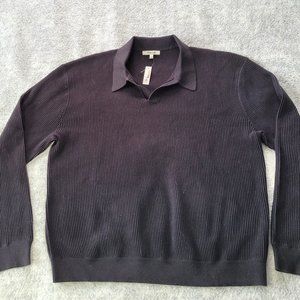 Madewell Mens Johnny Collar Sweater Medium Gray Ribbed Long Sleeve Polo